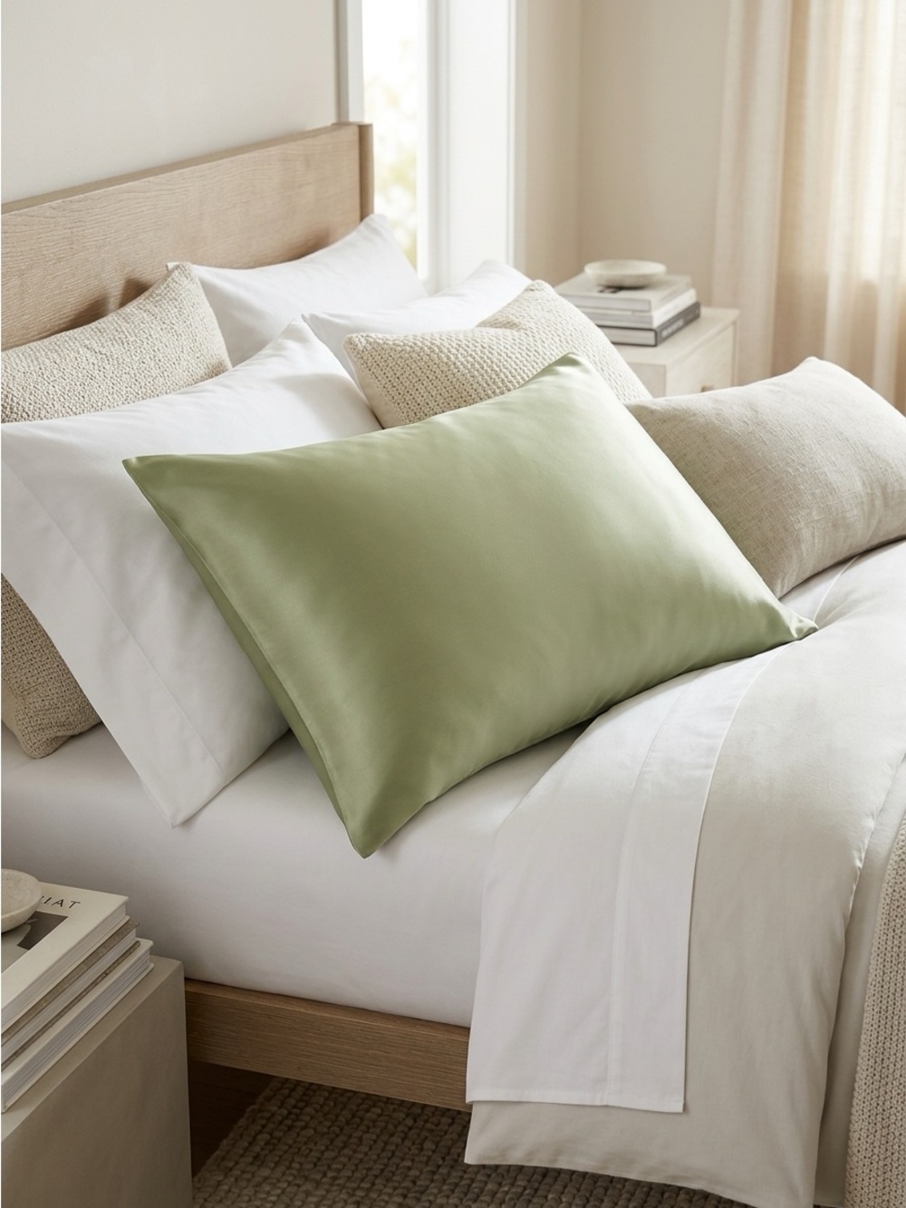 100% Mulberry Silk Zippered Pillowcase Sage Green Standard Queen